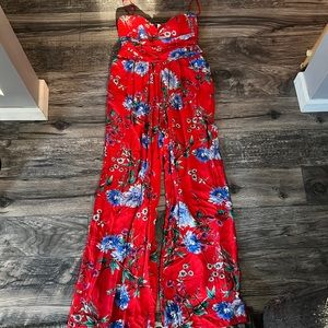 Red Floral Jumpsuit. Size L.